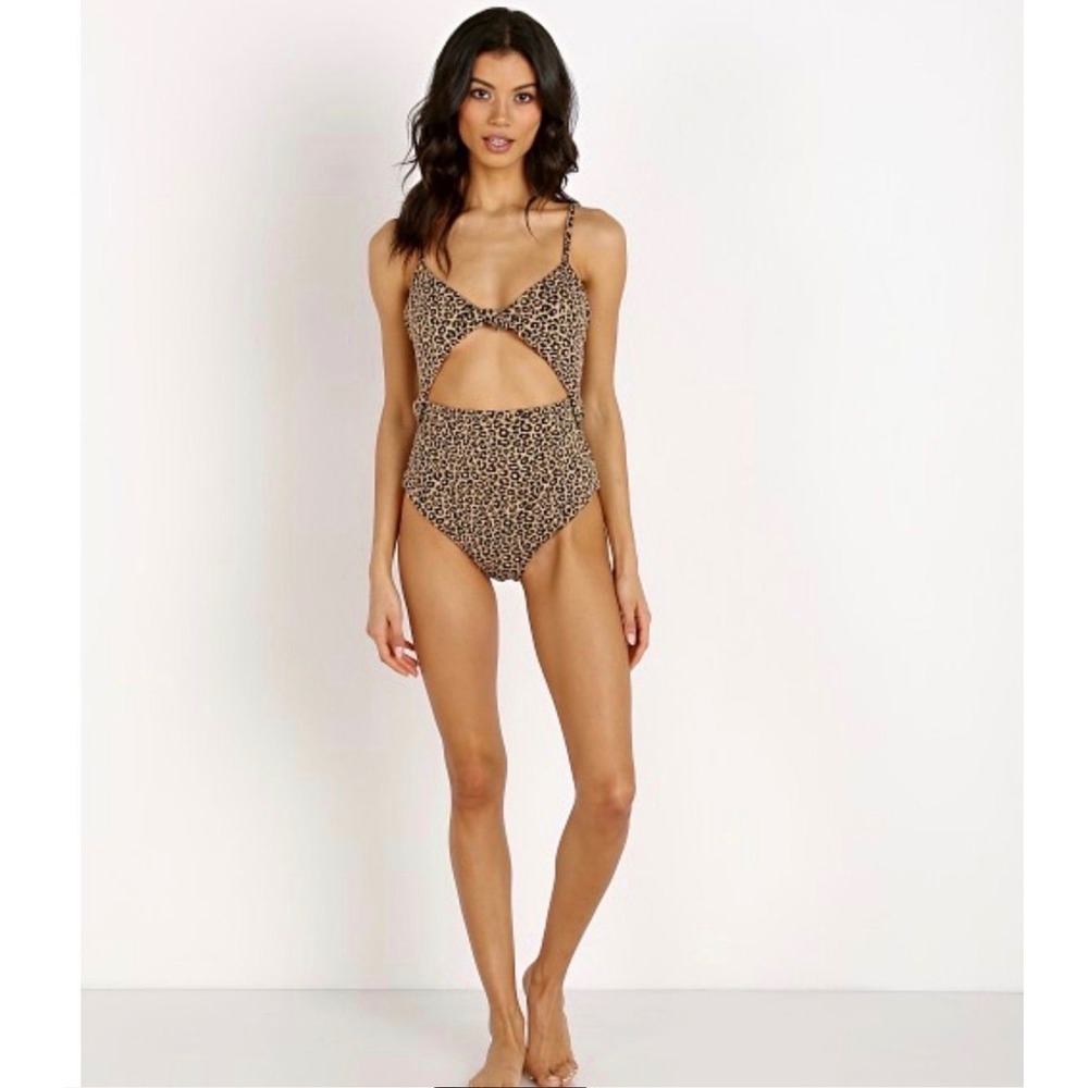 Mara Hoffman | Kia One Piece Swimsuit L Tan Leopard Print Cutout Resortwear